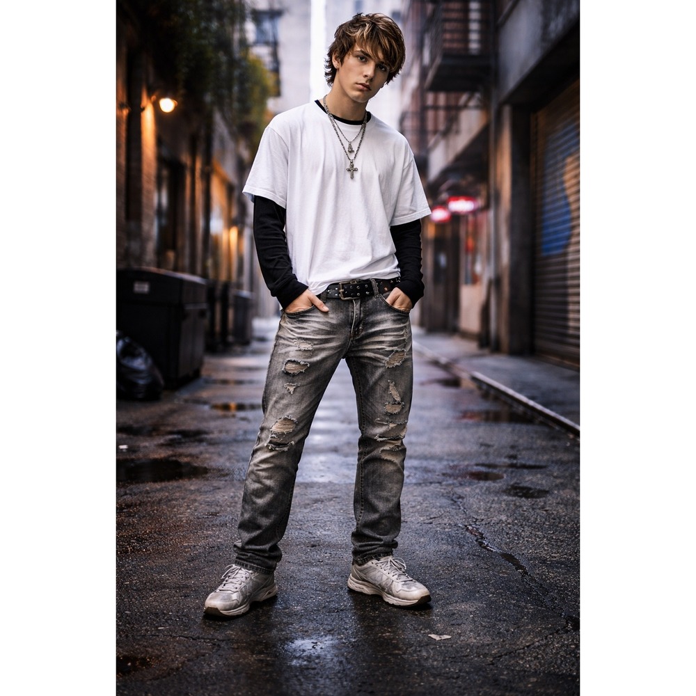 Copper Rivet‎ Mens Slim Fit Distressed Tiger Stripe Faded Jeans 36x32 Streetwear